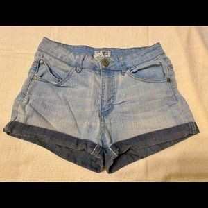 celebrity pink denim shorts